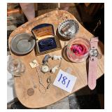Assorted Jewelry, Watches, and Figurines