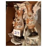 Pair of Vintage Floral Hurricane Lamps