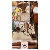 Vintage Three-Light Brass and Glass Chandelier