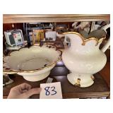 Vintage Ceramic Rose Pattern Pitcher and Basin Set
