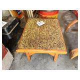 Vintage Wooden Footstool with Carpet Top