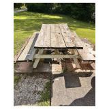 broken Rustic Wooden Picnic Table Attached Benches