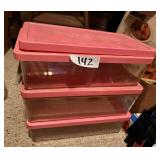 Set of Three Rectangular Pink Storage Containers