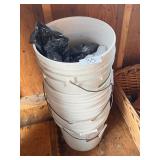 Set of White Plastic Buckets with Metal Handles