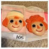 Vintage Raggedy Ann and Andy Wall Masks