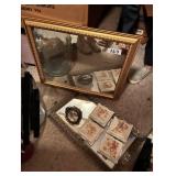 Gold-Tone Rectangular Wall Mirror & tray