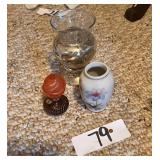 Decorative Miniature Trio: Glass, Porcelain & Lamp
