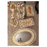 Vintage Boho Wicker Wall Decor and Mirror Set