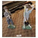 Pair of Children Figurines: Fisherman and Gardener