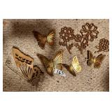 Vintage Brass Butterfly and Floral Wall Decor Set