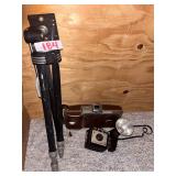 Vintage Polaroid Camera, Flash, and Tripod Kit