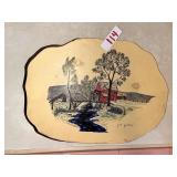 Joe Pertol Signed Rustic Wood Landscape Art