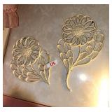 Pair of Vintage Cream Wicker Floral Wall Art