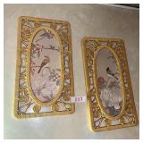 Pair of Vintage Rattan Framed Bird Wall Plaques