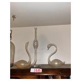 Set of Three Iridescent Glass Swan Figurines