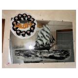 Large Three-Panel Ship Etched Mirror