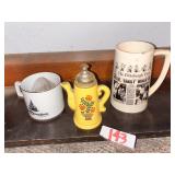 Disney World Mug, Floral Teapot, and Sports Mug