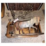 Decorative Metal Sleigh and Wooden Horse Stand