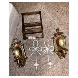Decorative Wall Sconces and Wood Rack Set