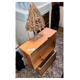 Rustic Twig Tree Sculpture and Wooden Crates