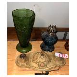 Vintage Glass Decor and Ornate Light Fixture Set