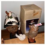 Ceramic Bird Lantern and Owl Figurine Set