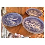 Set of 3 Blue and White Winter Scene Plates