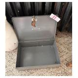 Vintage Grey Steel Lockbox with Attached Key