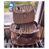 Vintage Wicker Fishing Creels with Leather Trim