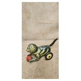 Vintage Tin Litho Pressed Metal Cat with Ball