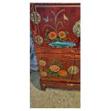 Vintage Chinese Stacking Red Laquer Hand Painted