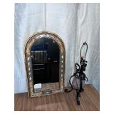 Vintage Ivory/Wood? Inlaid Mirror and lamp lot