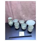Lot of glazed handmade ceramic dishes bowls