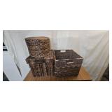 Lot of 3 Wicker Pieces Squares Round Basket
