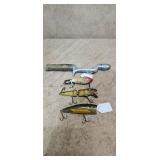 Lot of Vintage Small Fishing Lures Wooden Rod
