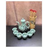 Japanese Sake Tea Set with fortune sticks