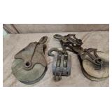 Lot of 3 Vintage Wooden Pullies Pully