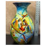 Hand painted Macaw and Forest Vase