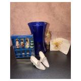 Decor Lot - Blue Glass, Ornaments, etc