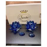 Sorelle Crystal Blue Lotus Candle Holders