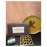 Lot of decor Brass Trivet, Koi Tray, Cheeseboard