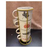 Set of 4 fall coffee mugs with holder