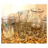 TERVIS TUMBLERS, GLASS PITCHER, PYREX MINI BOWLS