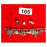 STERLING SILVER CHARM BRACELET W 3 EXTRA CHARMS