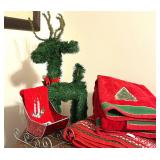 CHRISTMAS TOWELS, TABLE CLOTH, REINDEER