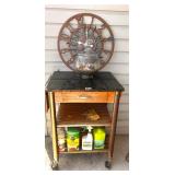 ROLLING CART, CLOCK, TERRARIUM, ETC