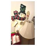 LG METAL SNOWMAN, LAMP, BOX OF ORNAMENTS,ETC