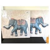 NEW WALL ART - 2 ORNATE ELPHANTS ON CANVAS