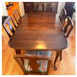 MAHOGANT TABLE, 2 LEAVES, PAD, 6 CHAIRS