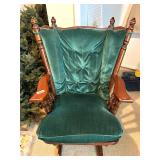 VINTAGE ROCKER WITH GREEN VELVET CUSHIONS 30X35
